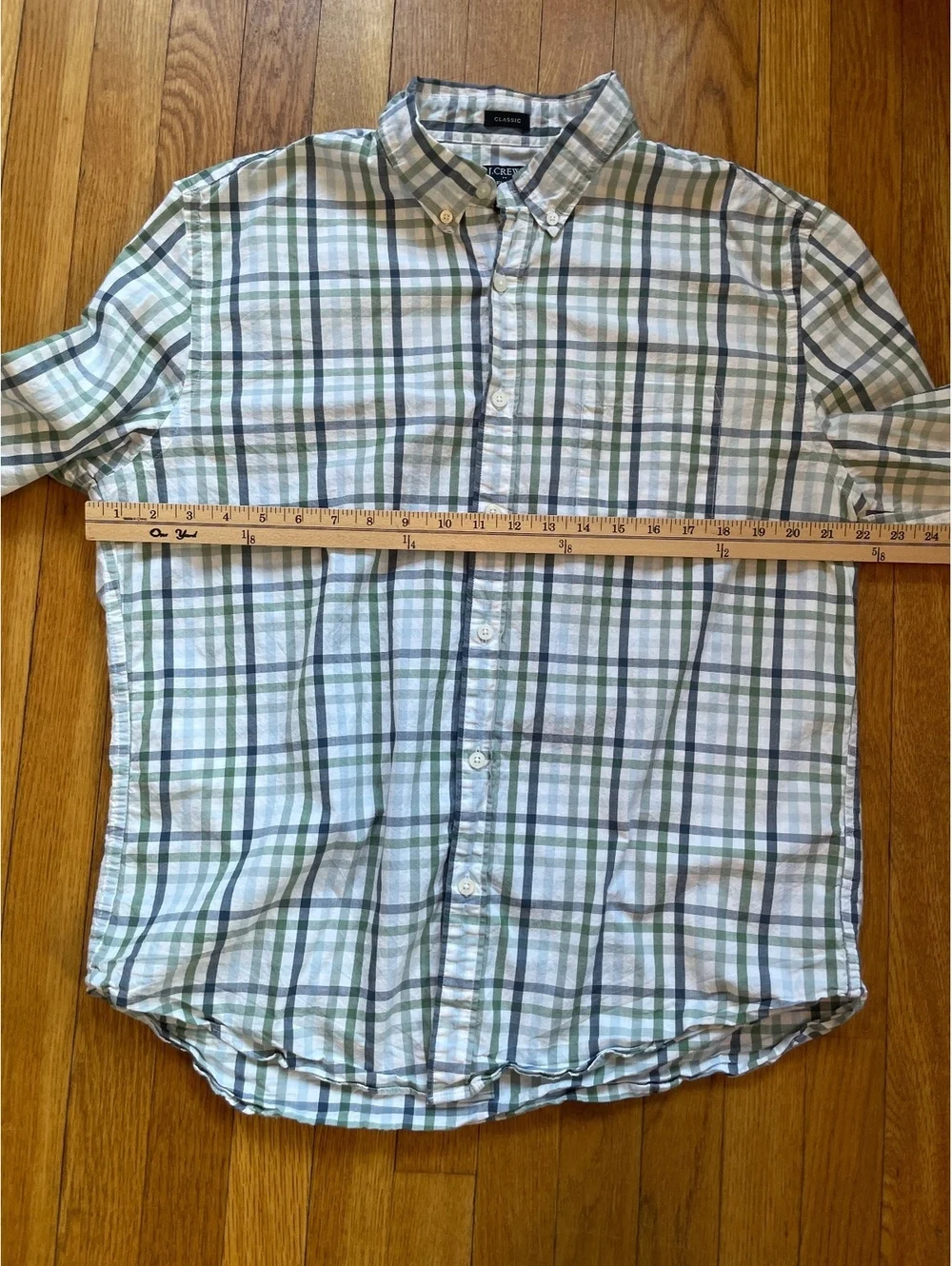 J.Crew Classic Flex Washed Green White Plaid Button Down Shirt Men’s XL Stretch